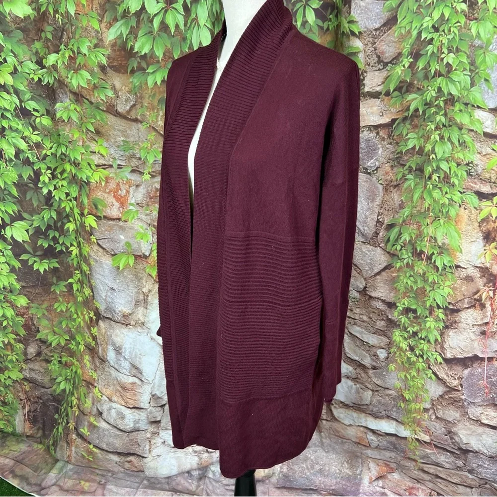 LULULEMON Heathered Plum Athleisure Rib Knit Merino Wool Open Cardigan Sweater 4